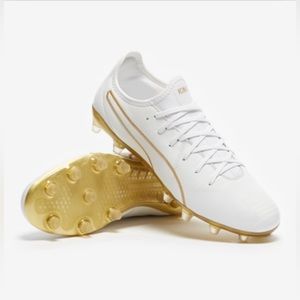 Puma King Pro FG - White/Gold Cleats